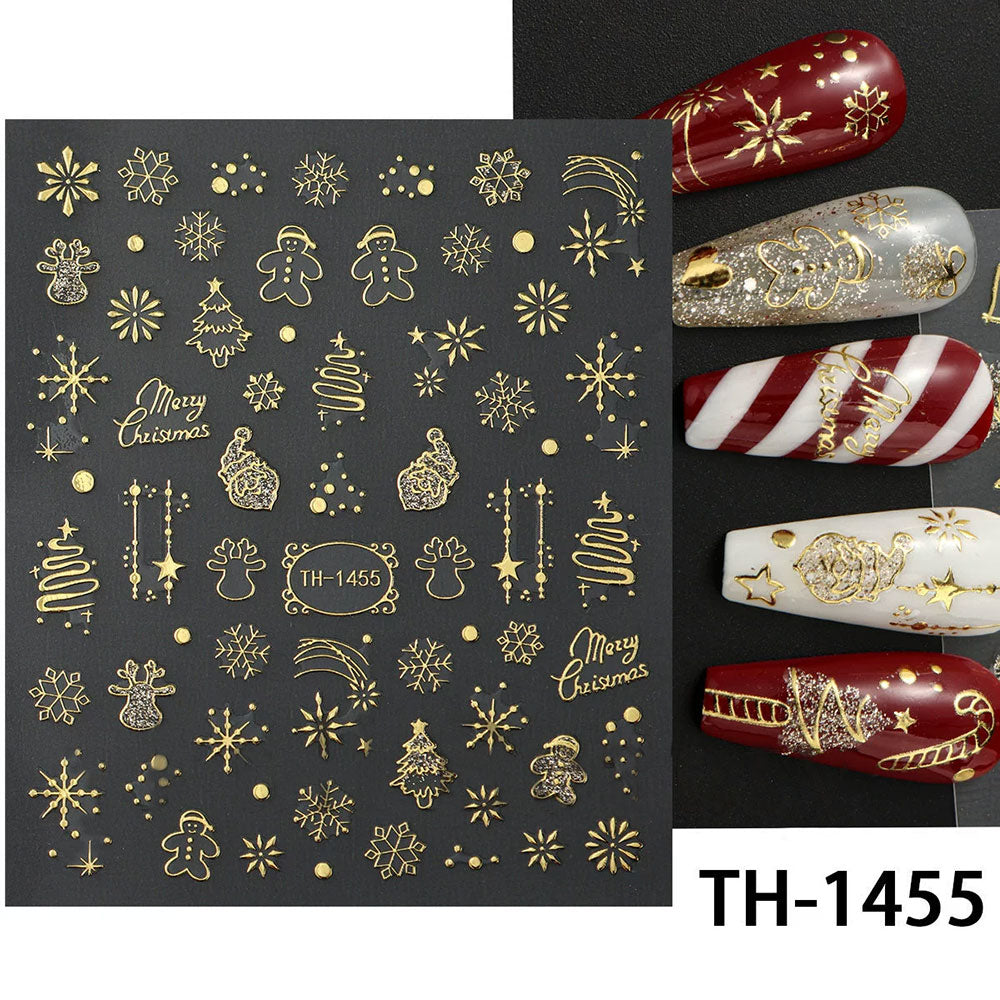 2-Pack Christmas Gold Nail Art Stickers – Self-Adhesive Decals for Manicure Decor