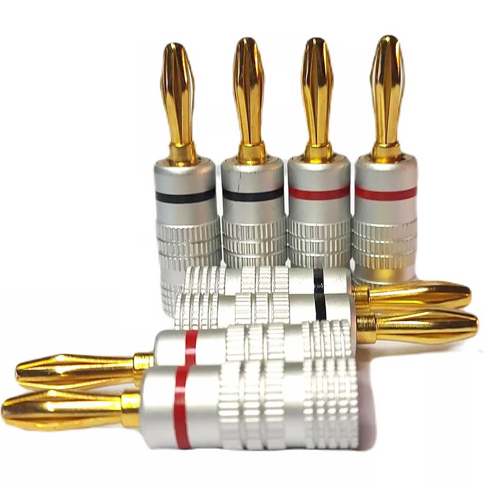 8 PCS Professional Banana Plugs - 24K Gold Plated HiFi Audio Connectors Red Black