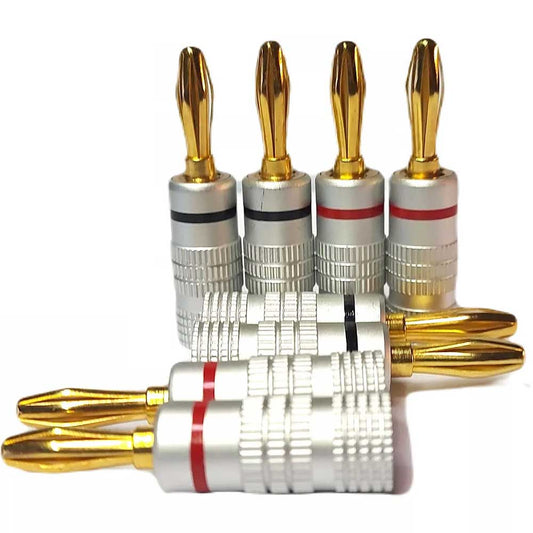 8 PCS Professional Banana Plugs - 24K Gold Plated HiFi Audio Connectors Red Black