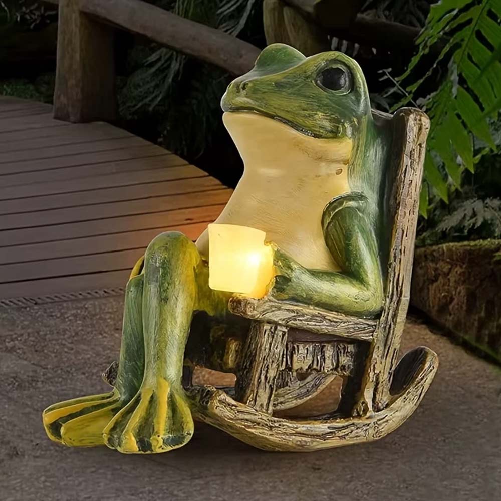 Solar Powered Mini Frog Garden Statue - LED Outdoor Indoor Decor, Waterproof