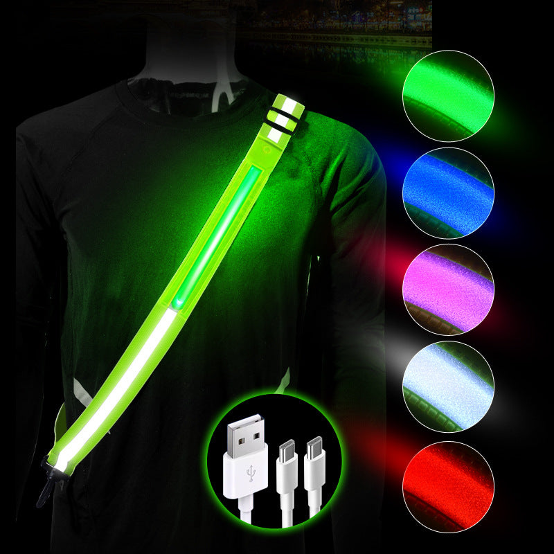 LED Reflective Sash – USB Rechargeable Flashing Safety Belt for Night Walking