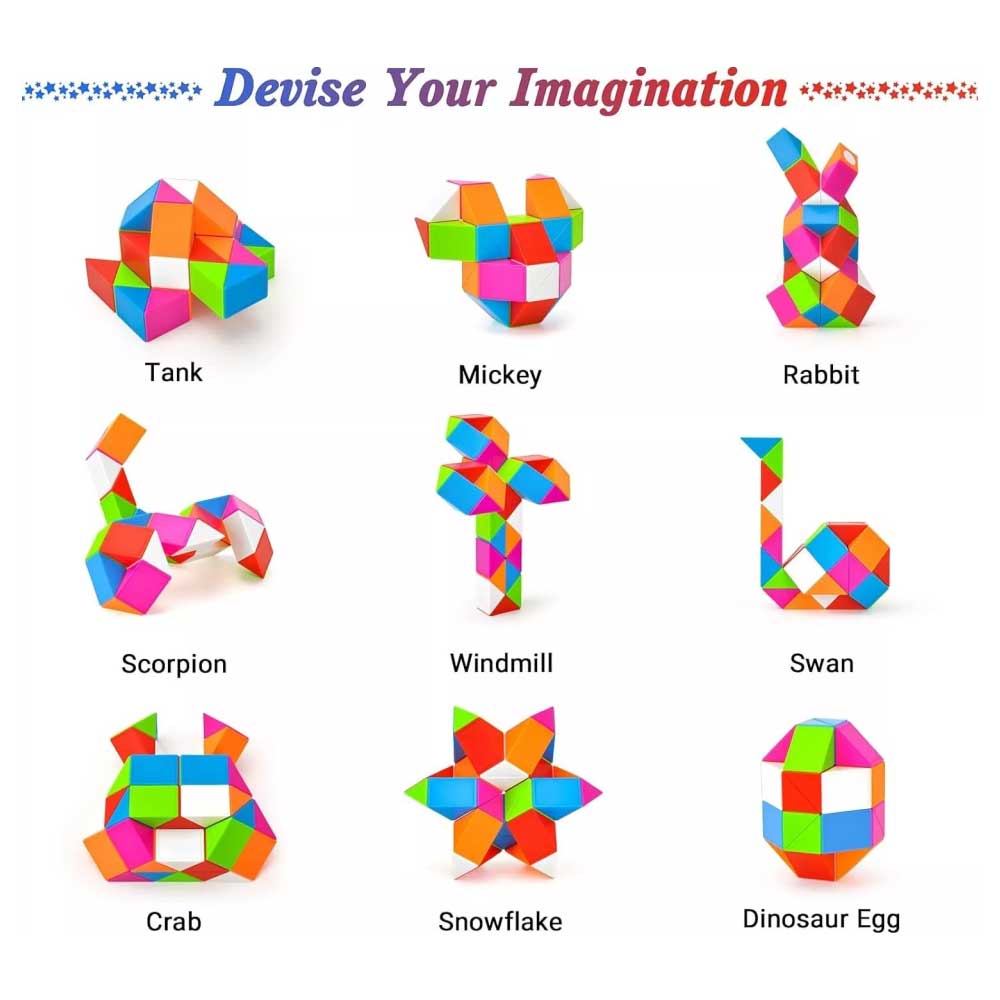 Magic Snake, 36 Blocks Snake Puzzle, Twisty Magic Ruler, Brain Teaser Toy