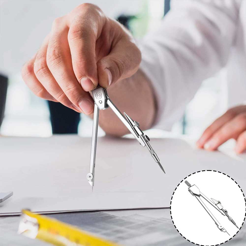 Metal Drafting Compass – Refillable Geometry Tool with Extra Leads & Case