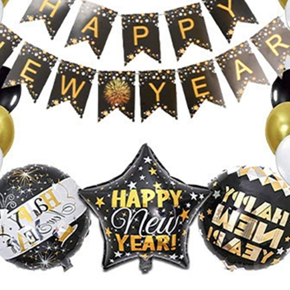 Large Happy New Year 2026 Balloons Set 2026 New Year's Eve Balloon Decorations