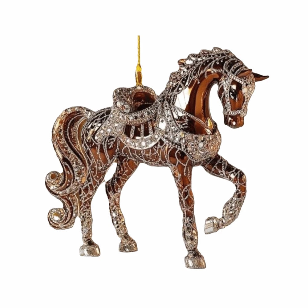 5X Horse 2D Acrylic Christmas Ornament - 8cm Elegant Hanging Pendant for Tree & Car Decor