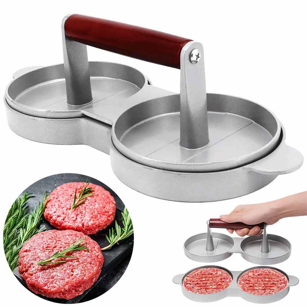 Double Burger Press Hamburger Maker – Non-Stick Aluminum Beef Patty Meat Tool for BBQ