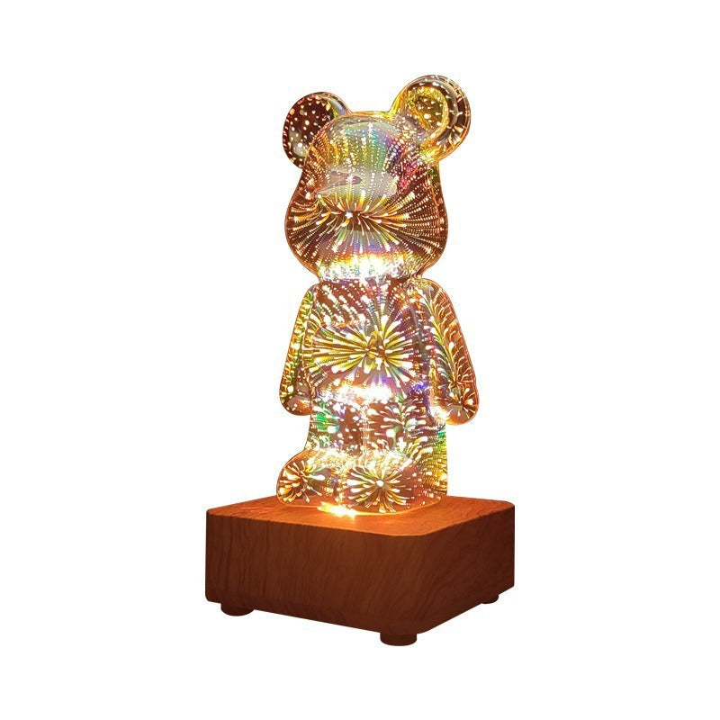 3D Firework Bear Lamp – USB LED Night Light 20cm, 7-Colour RGB Glow