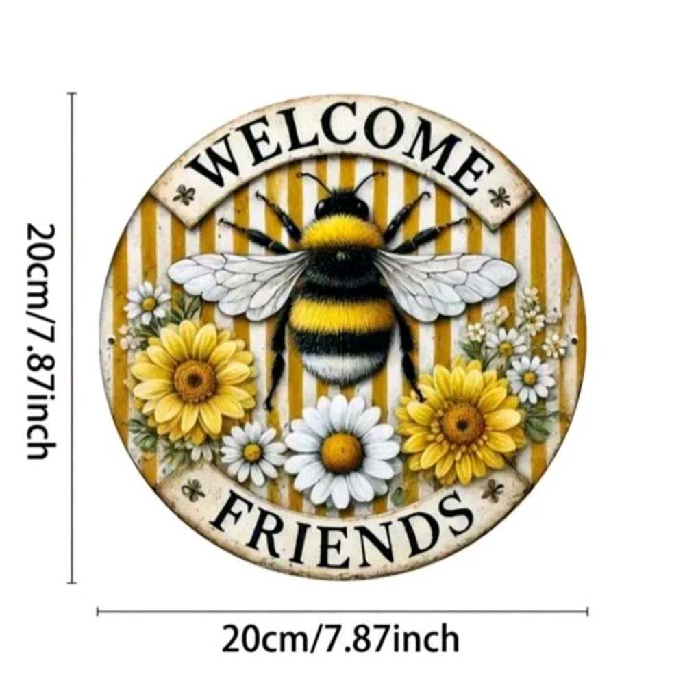 Acrylic Round Hanging Honey Bee Welcome Sign – Yellow Decorative Wall Art, 20cm