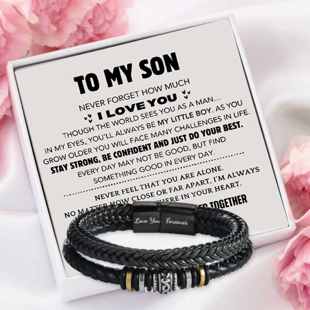 To My Son Bracelets PU Leather Bracelets with Gift Box Birthday Gifts for Son