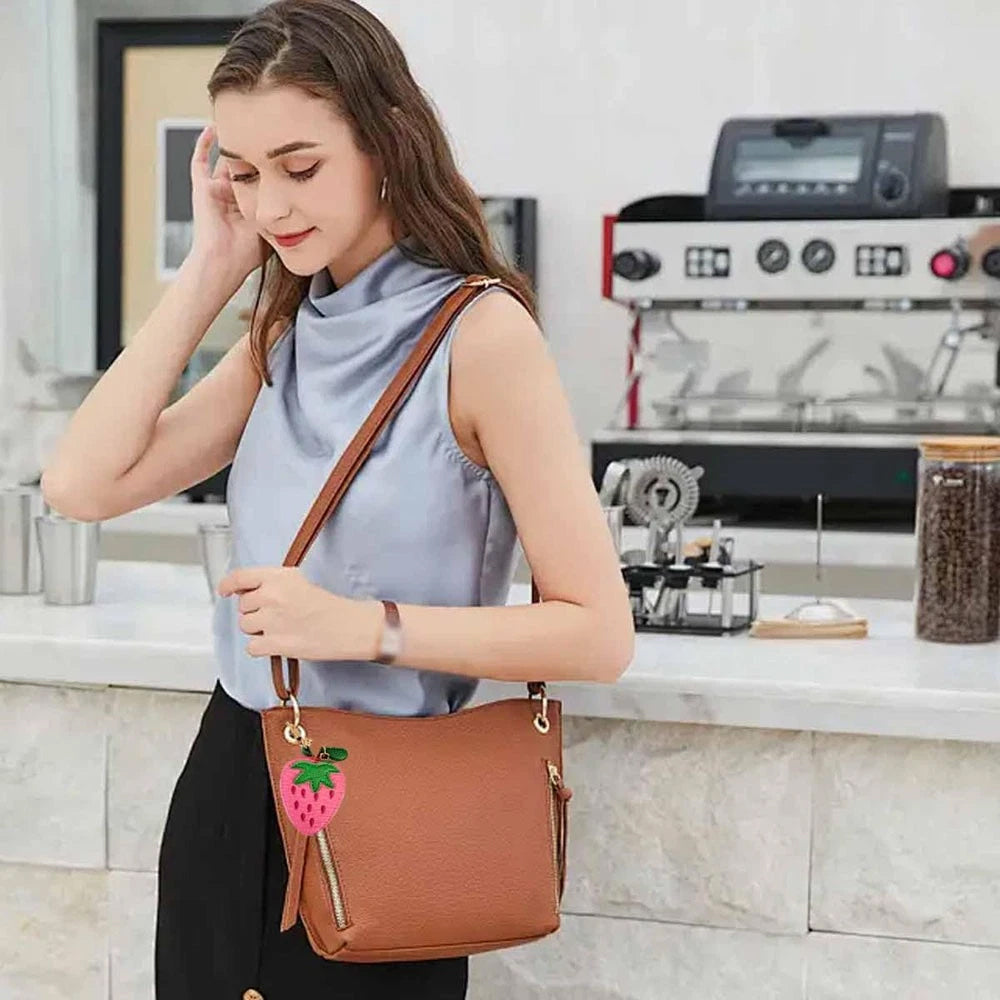 Strawberry Leather Coin Purse Keychain - Mini Zipper Pouch & Bag Charm