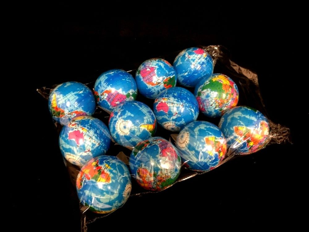 12-Pack Stress-Relief PU Soft Map Balls – 6.3cm Foam Stress Relief Balls