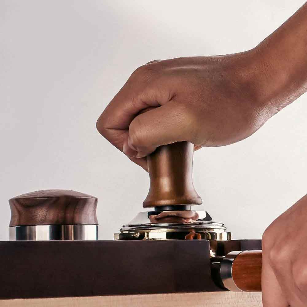 53mm Threaded Base Beech Wood Coffee Tamper – Internal Spring Balanced Force Coffee Hammer