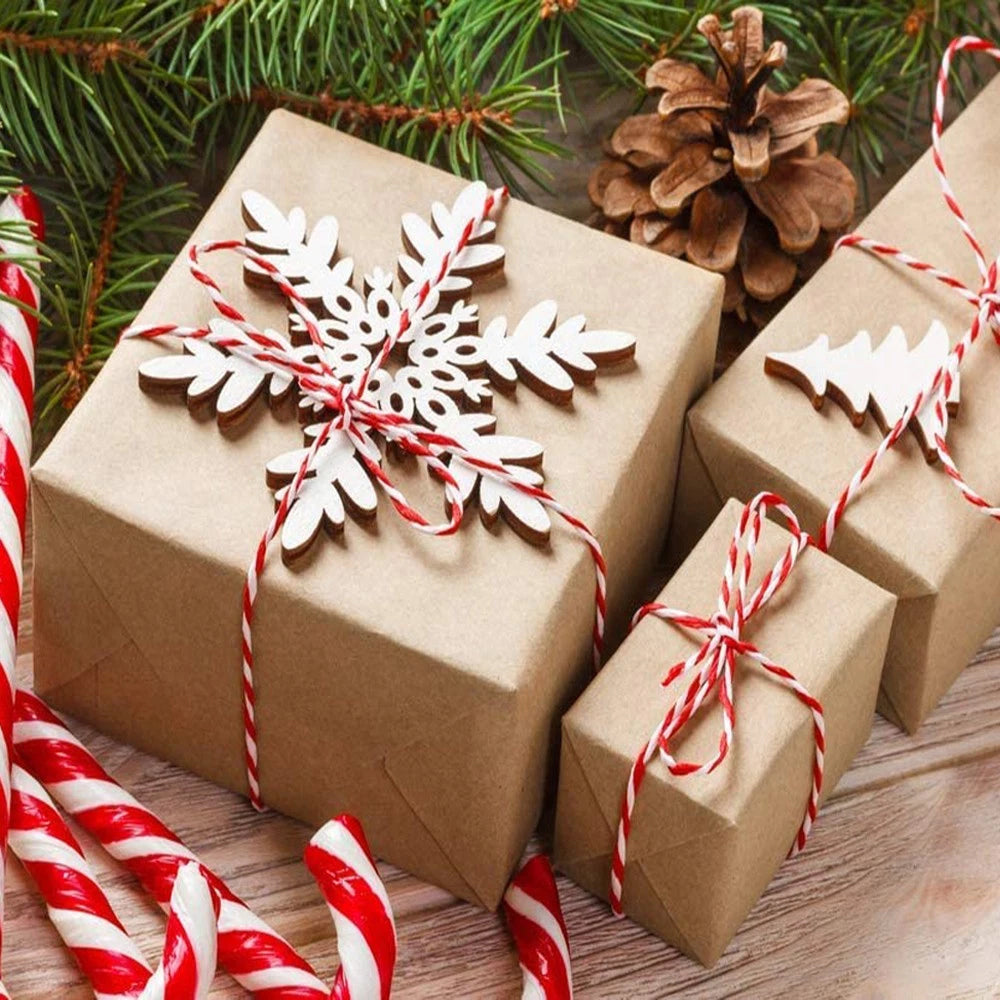 100m Red & White Twine String Natural Cotton Jute for Gift Wrapping, Christmas Crafts & DIY Decor