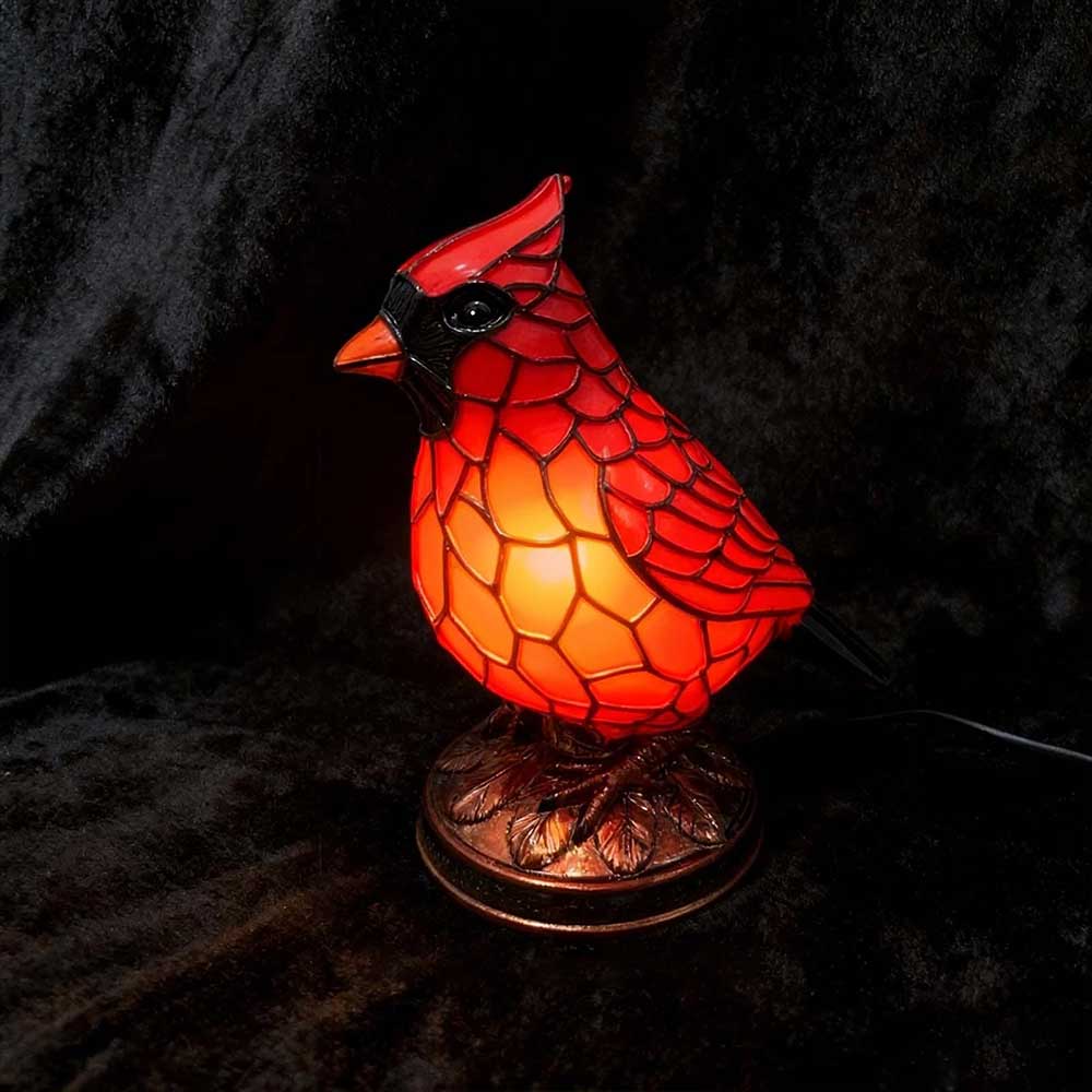 Cardinal Table Lamp - Handcrafted Red Resin Bird Night Light for Bedroom & Living Room Decor