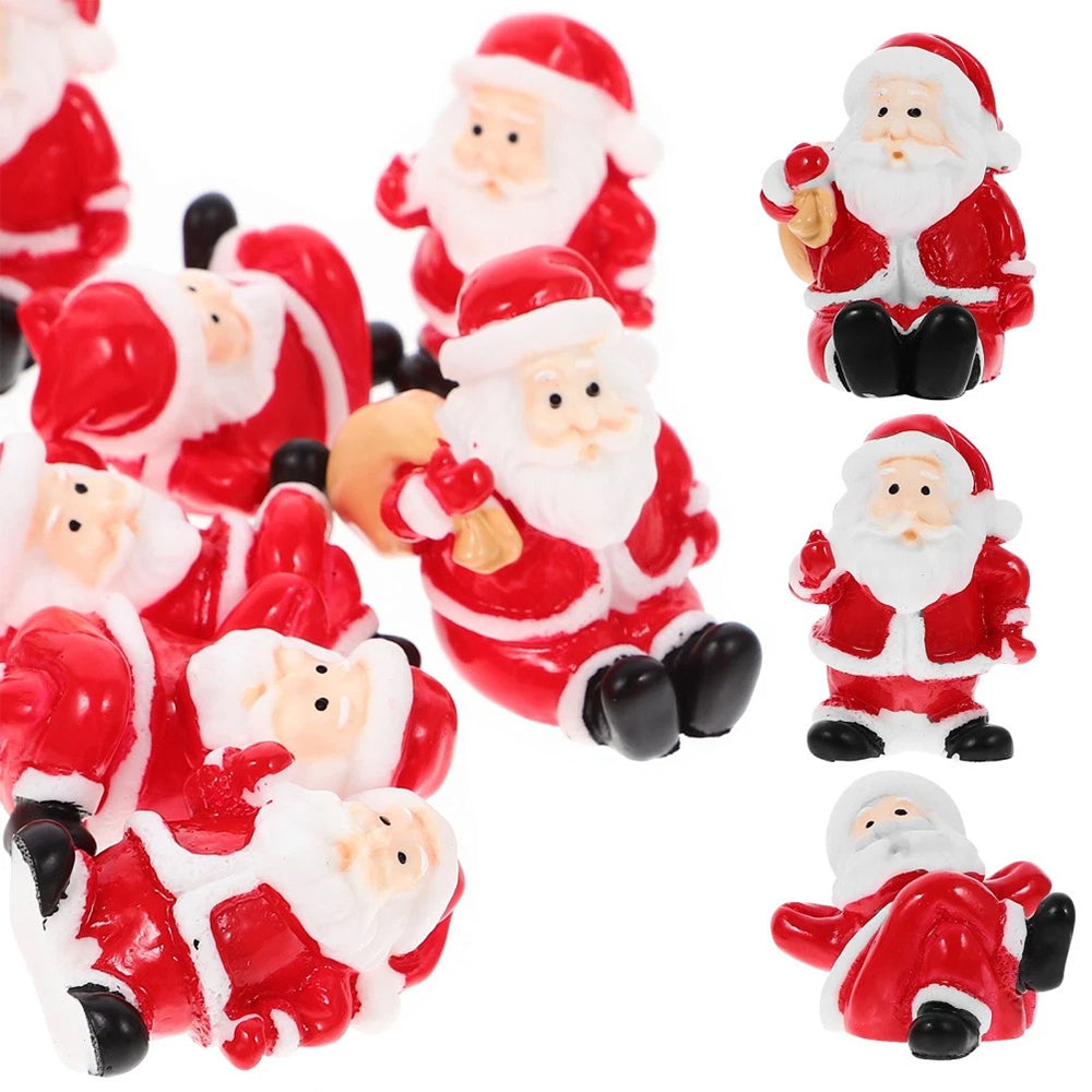 12Pcs Random Miniature Santa Claus Ornament Set - Micro Christmas Scene Figurines for Indoor Decor