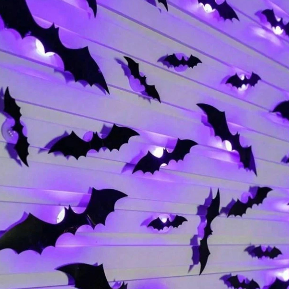 12/24PCS Halloween 3D Bat LED Night Light Wall Stickers – Glow in Dark  Decor
