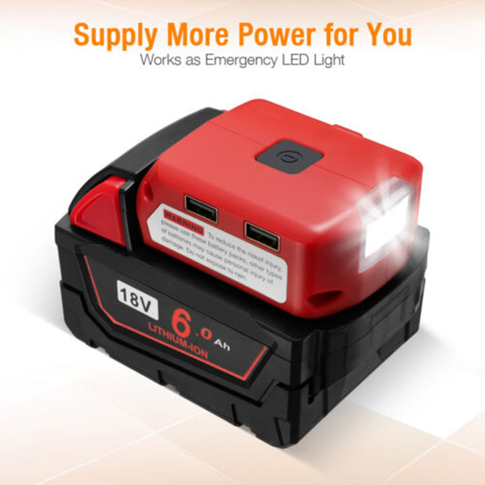 Dual USB Port Phone Charger Adapter Li-ion Battery Fit Milwaukee 18V/20V Battery