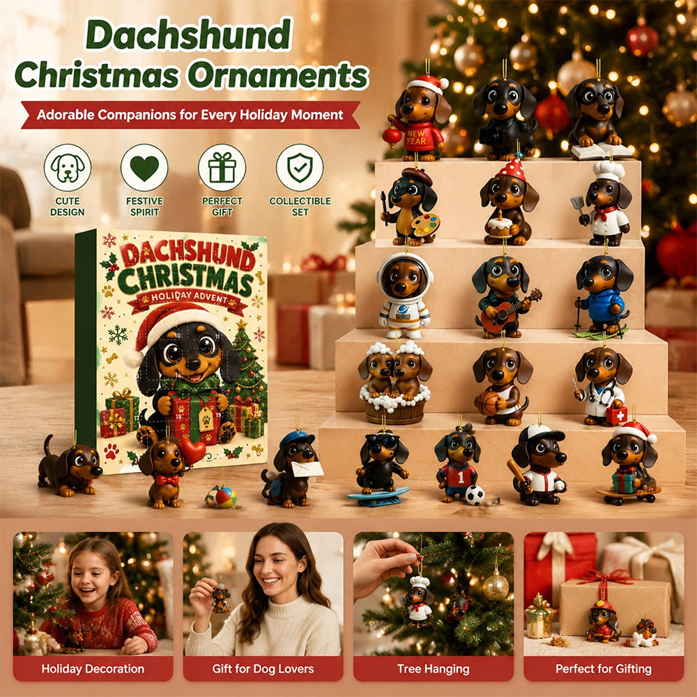 24-Day Dachshund Advent Calendar – 2D Acrylic Christmas Countdown Ornament