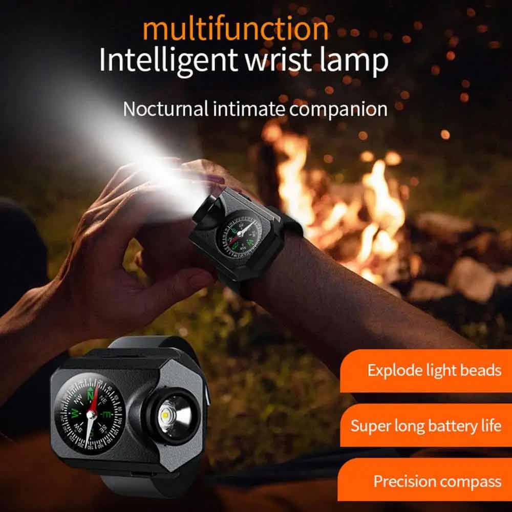 2in1 Wrist Light Mini Camping Compass Outdoor LED Running Light USB Rechargeable