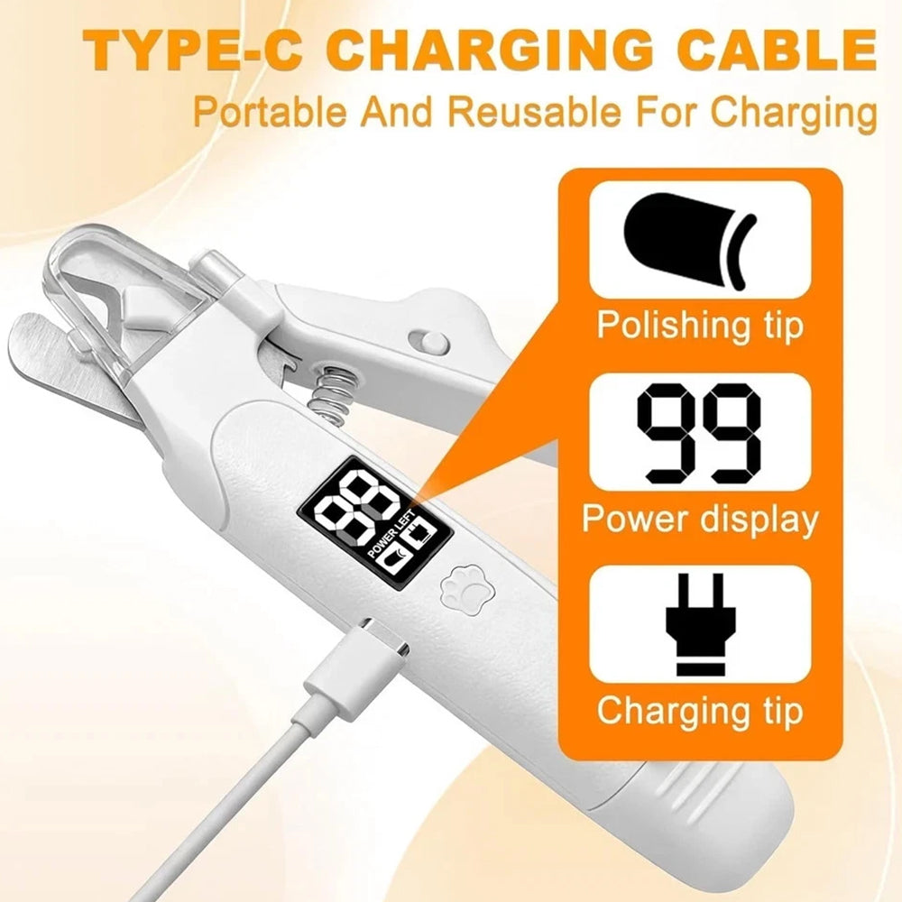 Pet Nail Clipper Grinder 3-in-1 – LED Dog Claw Trimmer, Quiet USB Rechargeable