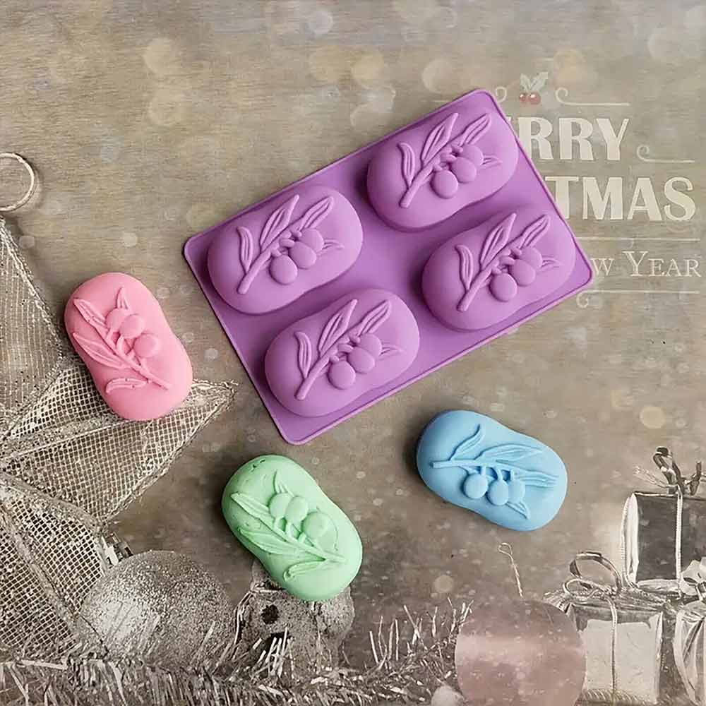 4 Cavity Craft Tools Olive Tree Shape Silicone Mould Handmade Cake Soap Mold AU