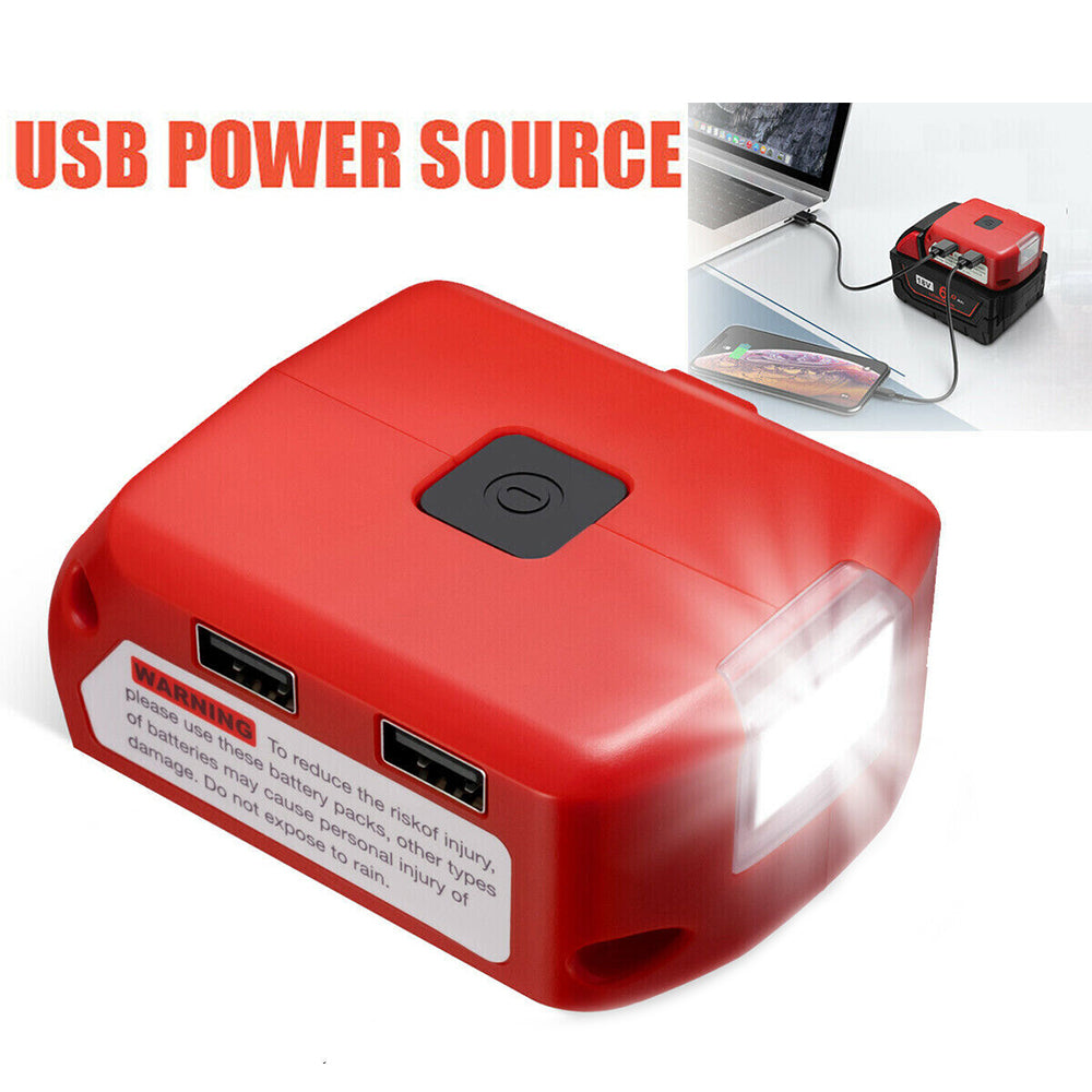 Dual USB Port Phone Charger Adapter Li-ion Battery Fit Milwaukee 18V/20V Battery