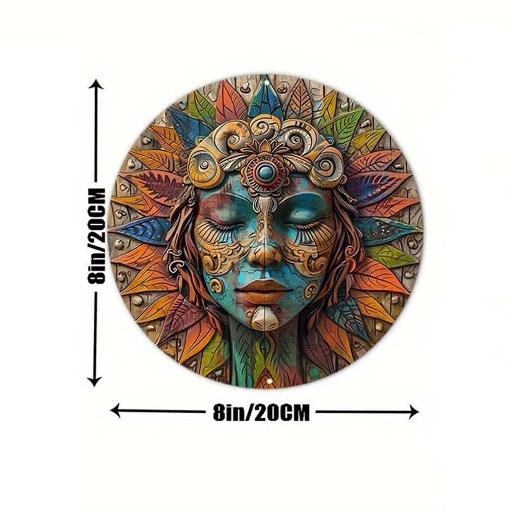 Circular Wooden Wall Art - Garden Decor, Boho Wall Hanging, Nature Goddess Design, 20cm