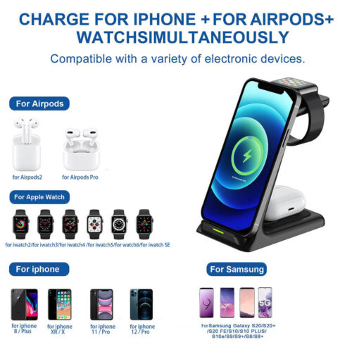 Wireless Charger Dock Station 3 in 1 For Apple Watch iPhone 13 12 11 XS air pods