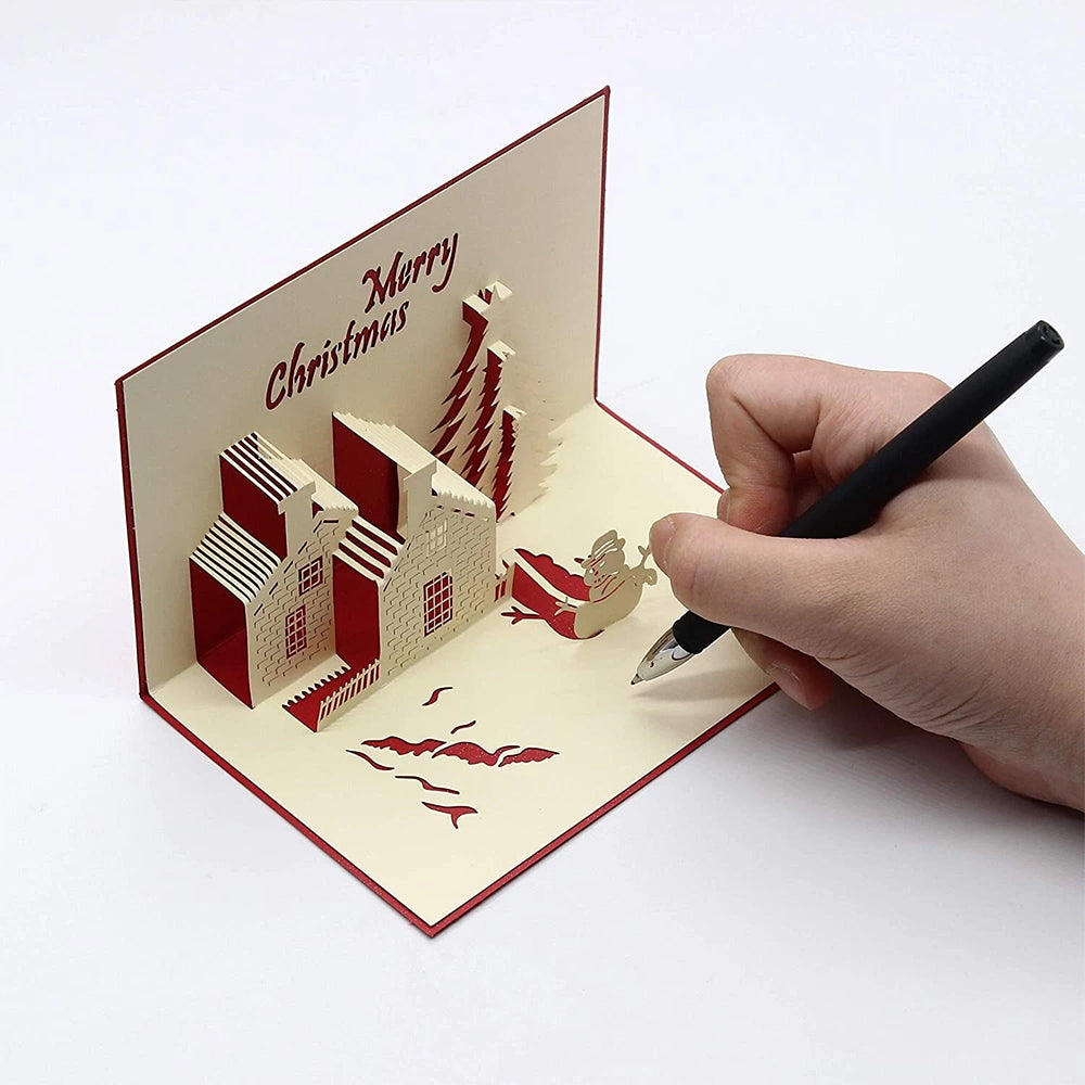 3D Pop-Up Christmas Card – Snowy Cottage Holiday Greeting Card
