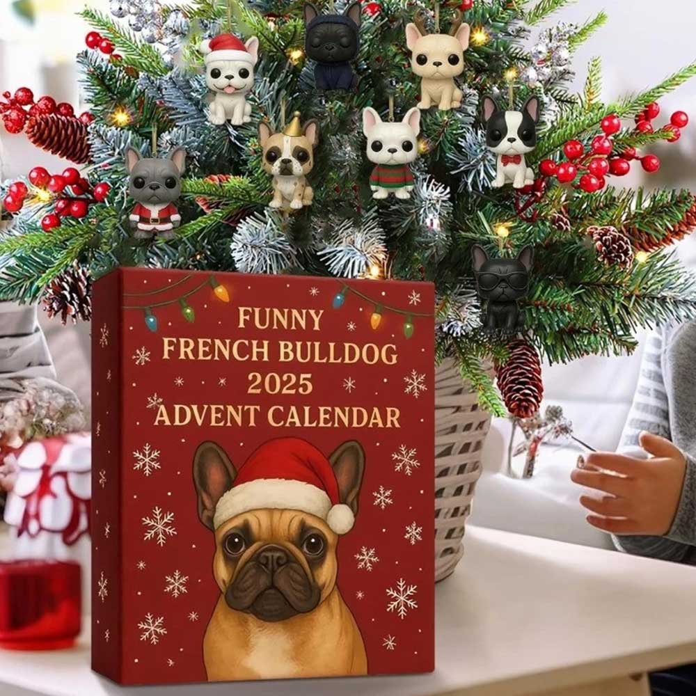 2025 French Bulldog Advent Calendar - 24 Days of Hilarious Countdown with Adorable 2D Frenchie Ornaments