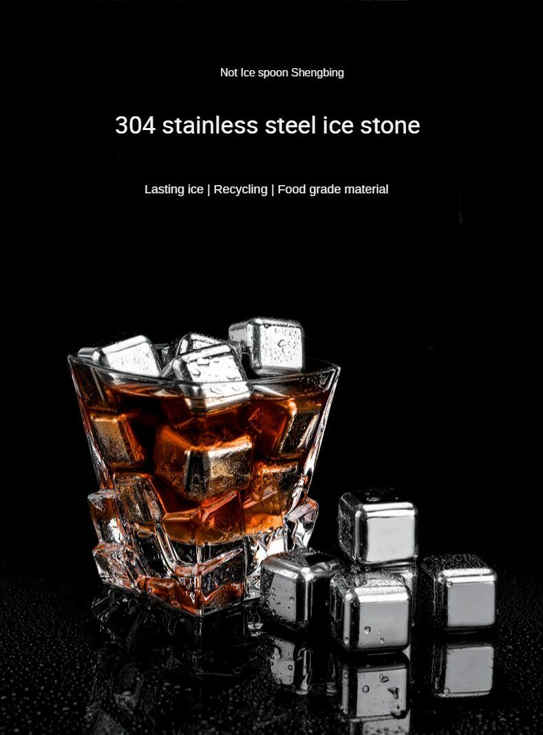 Stainless Steel Ice Cubes Chilling Stones Rocks Reusable with Tong for Whiskey