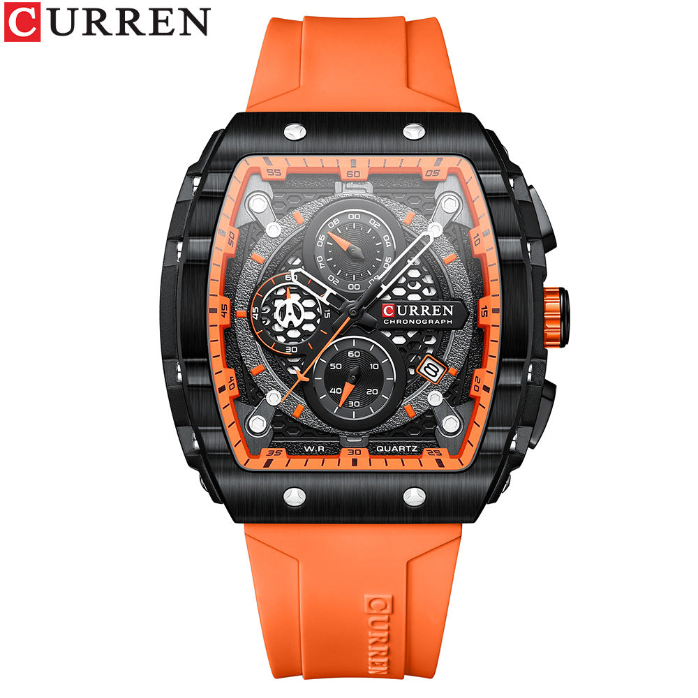Men's Chronograph Watch – 47mm Quartz Silicone Strap, 3ATM Water Resistant
