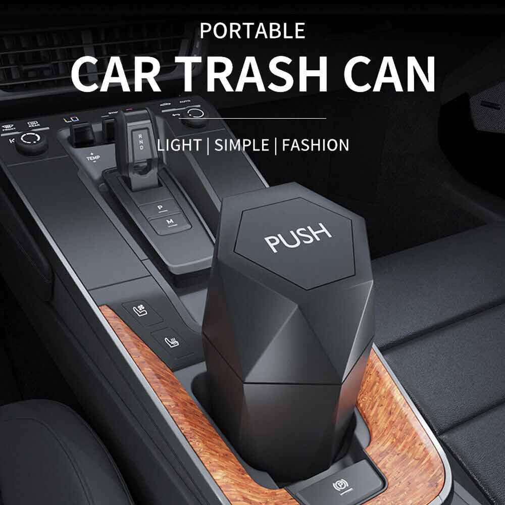 Mini Car Trash Can Bin Push with Lid Car Portable Garbage Can Car Accessories