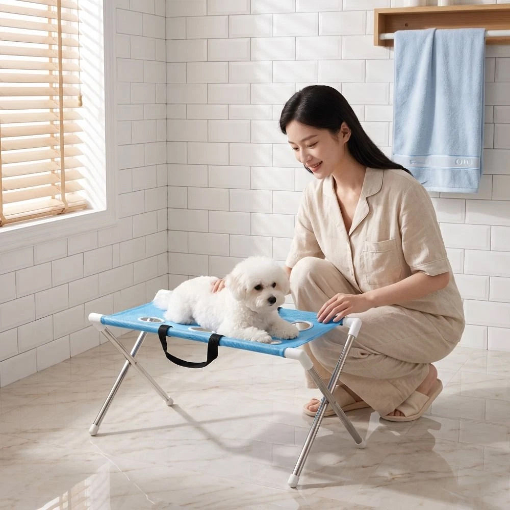 Pet Grooming Hammock – Foldable Non-Slip Bathing Stand for Cats & Small Dogs