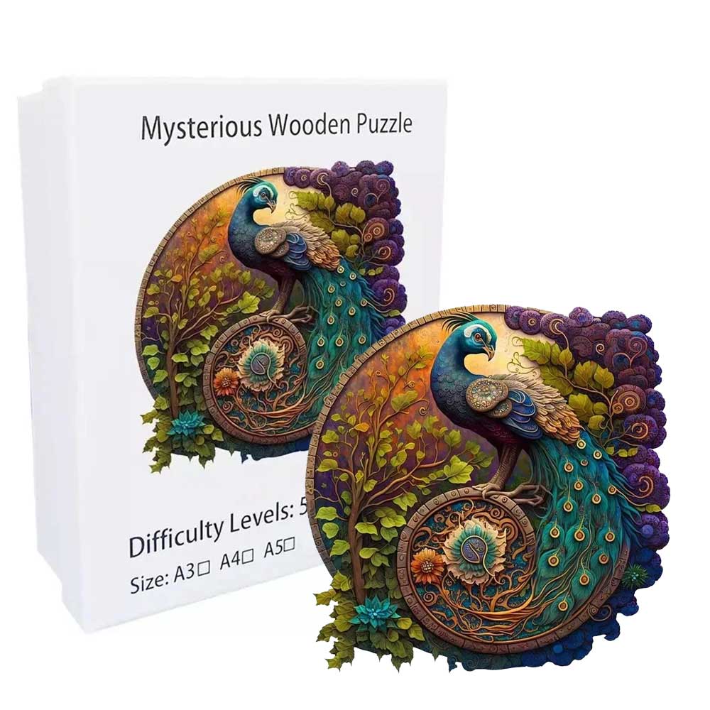 Peacock Round Wooden Jigsaw Puzzle – Artistic Decor & Relaxing Gift for Adults and Families