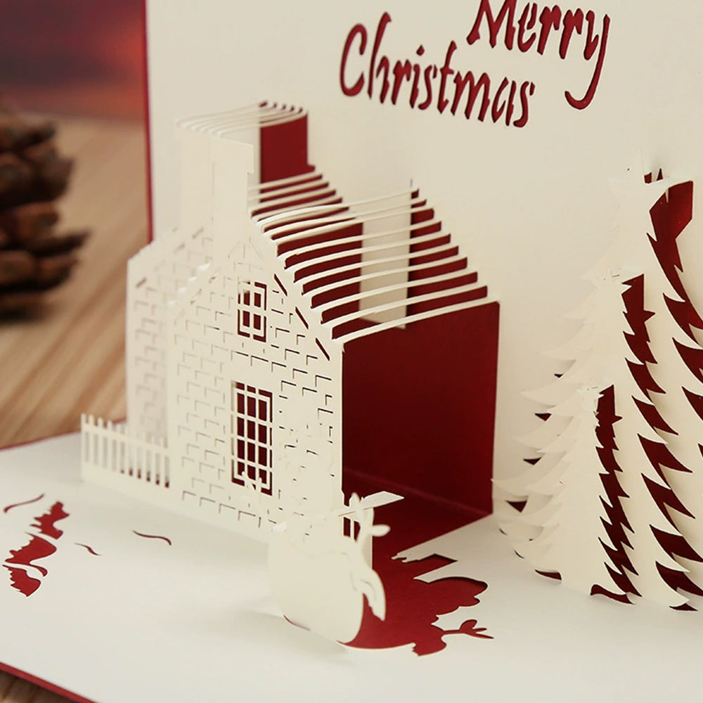 3D Pop-Up Christmas Card – Snowy Cottage Holiday Greeting Card