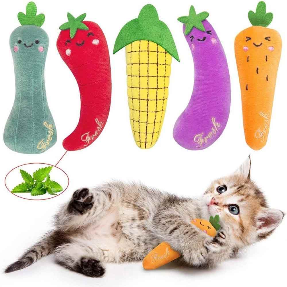 5-Piece Teeth Grinding Catnip Toys – Funny Interactive Plush Cat Chewing Vocal Toy Set