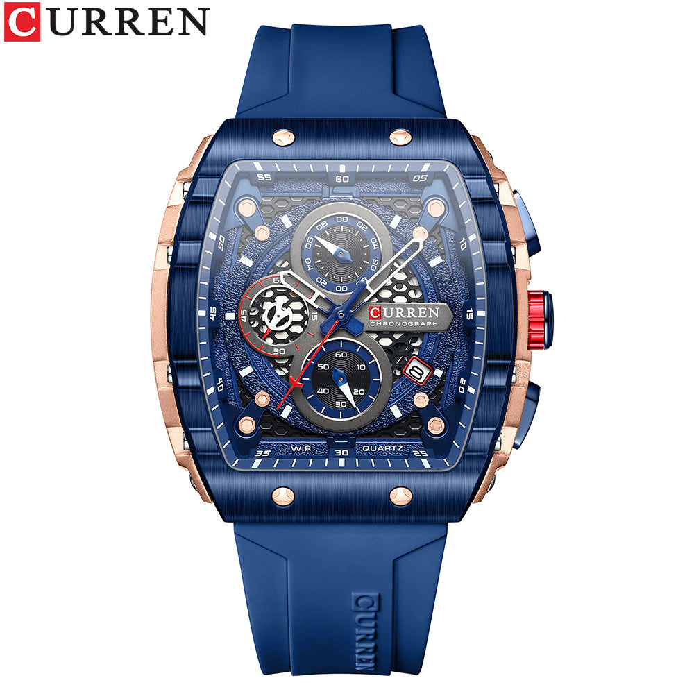 Men's Chronograph Watch – 47mm Quartz Silicone Strap, 3ATM Water Resistant
