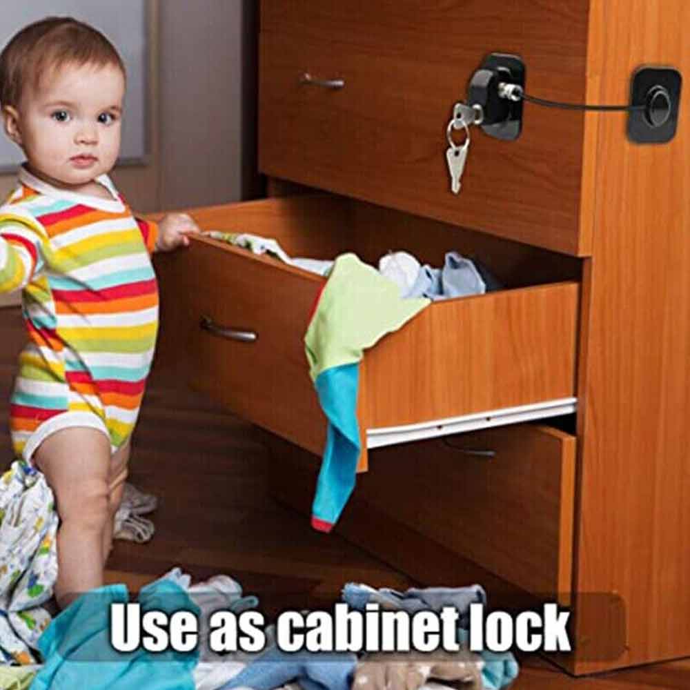 Refrigerator Fridge Lock with 2 Keys Child Safety Childproof Lock for Cabinet Drawers Door Window