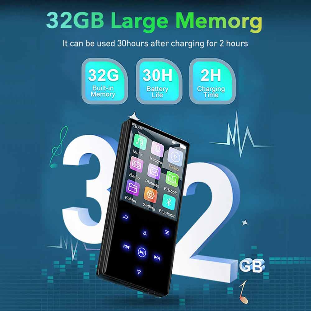 32G MP3 FM Radio Player Sport Music Portable Video Recorder MP4 Bluetooth HIFI