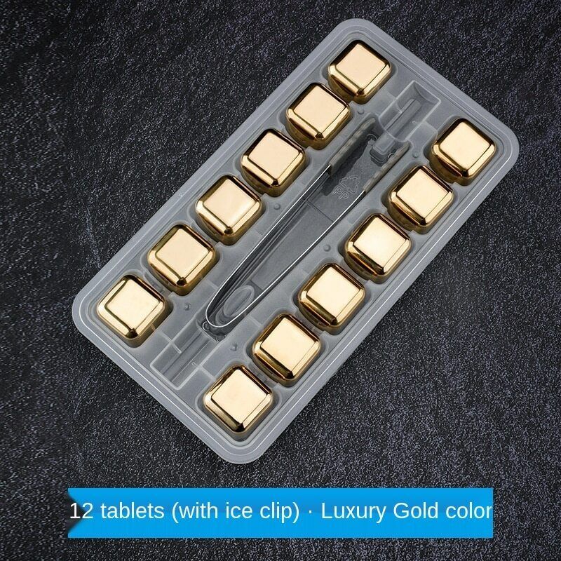 Stainless Steel Ice Cubes Chilling Stones Rocks Reusable with Tong for Whiskey