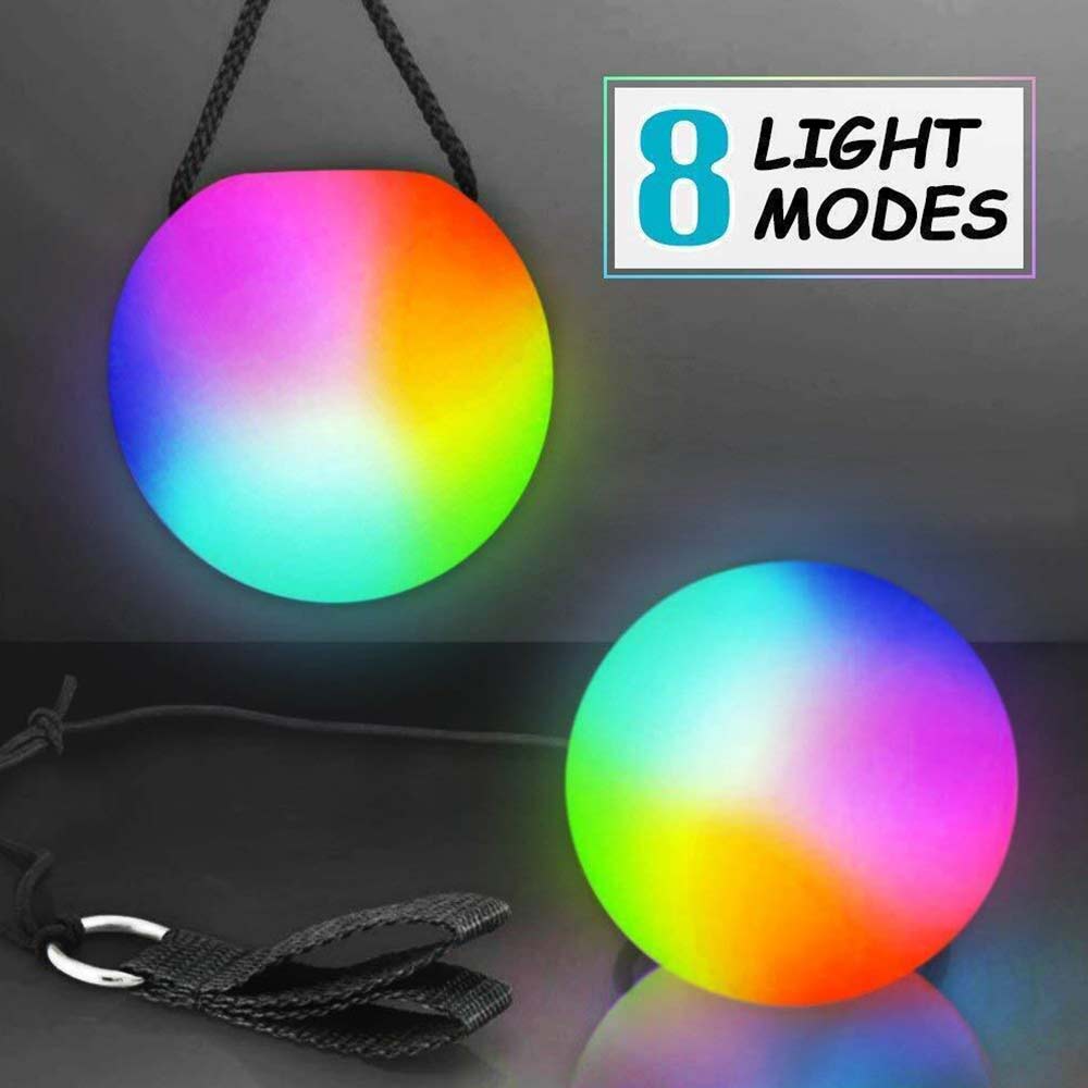 2X Battery-Operated LED Poi Balls Multi Coloured Light up Ball Belly Dance Party