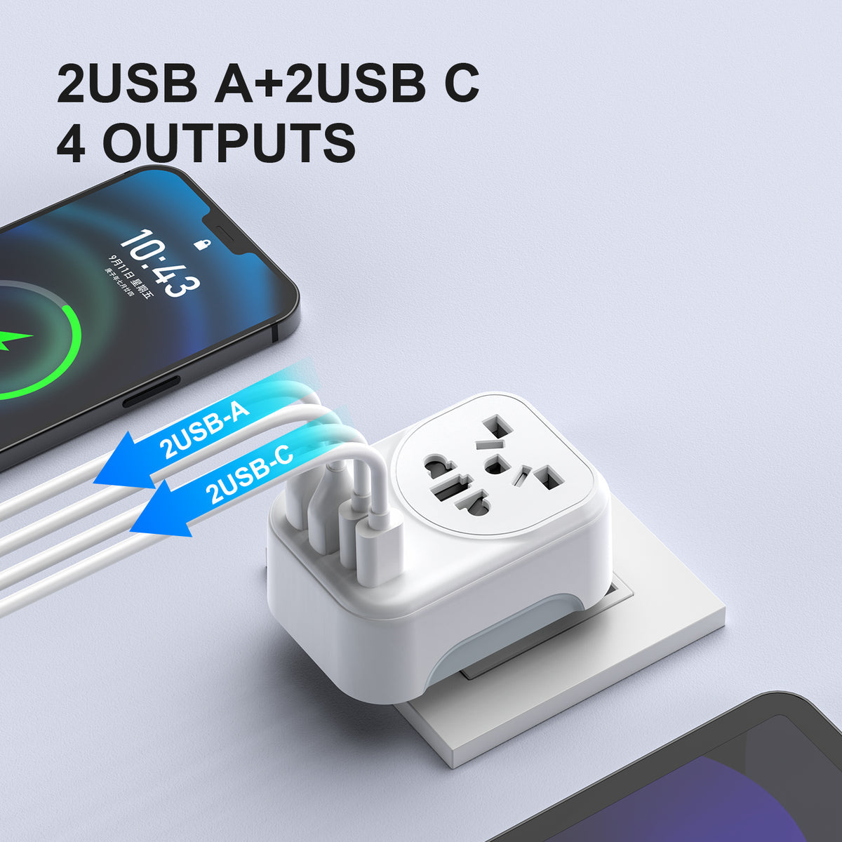 Australia Inbound Travel Adapter | US UK JP  EU to AU Plug with USB-C & USB-A