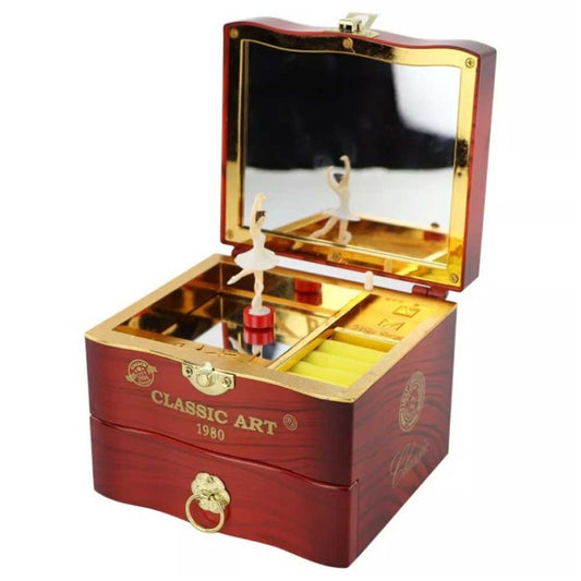 Vintage Automatic Music Box with Ballet Dancing Girl 2-layer Jewelry Box Gift for Her