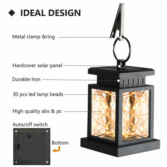 LED Solar Powered Hanging Lantern Lights Waterproof Outdoor Garden Table Lamp