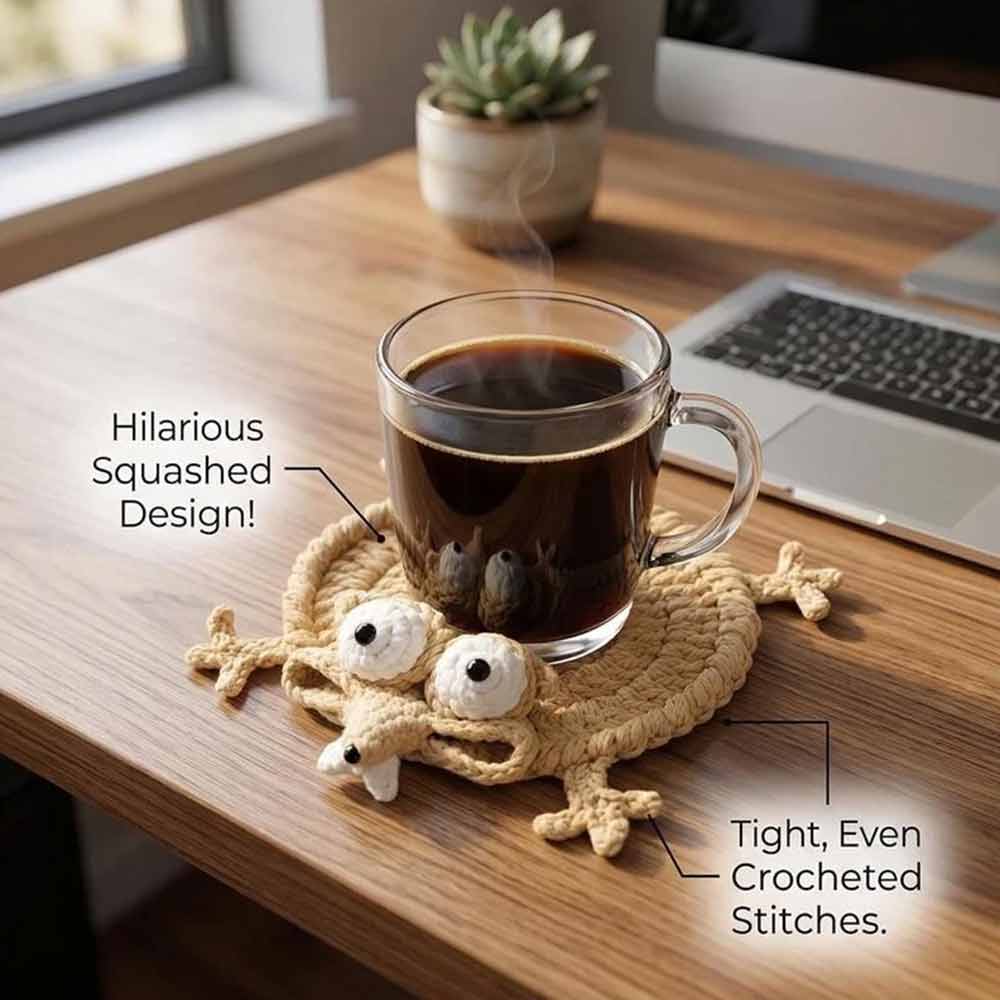 Handmade Crochet 3D Animal Coaster – Cute Knitted Mug Rug, Round Drink Cup Mat