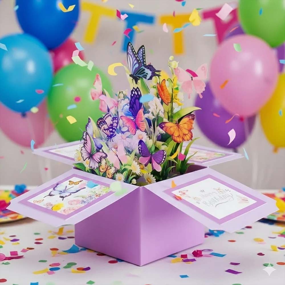 3D Pop-Up Birthday Card – Luxury Butterfly Floral Surprise for Mum, Daughter, Wife, Niece
