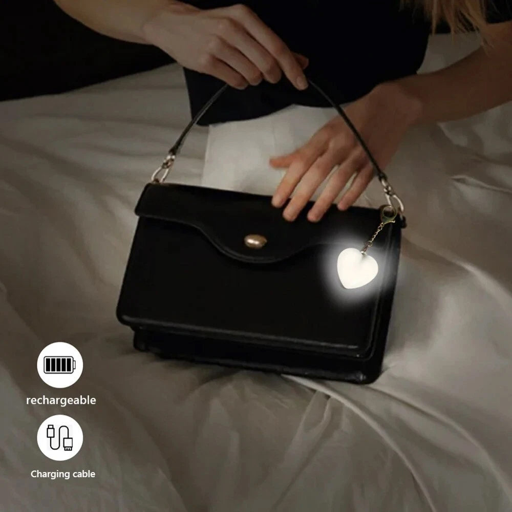 2x Rechargeable Heart Shape LED Light - Touch Sensitive Bag Keychain Flashlight