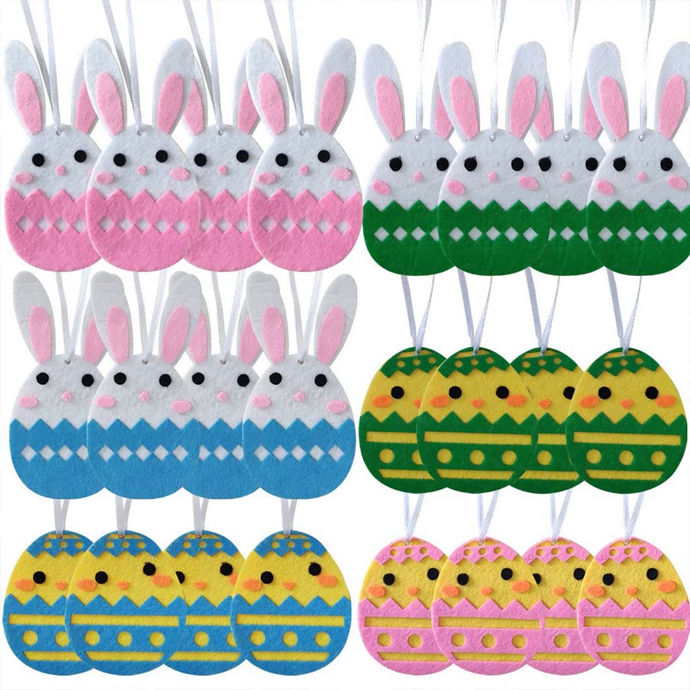 24PCS Hanging Easter Felt Eggs Decorations - Chicks & Bunnies for Home Festive Display