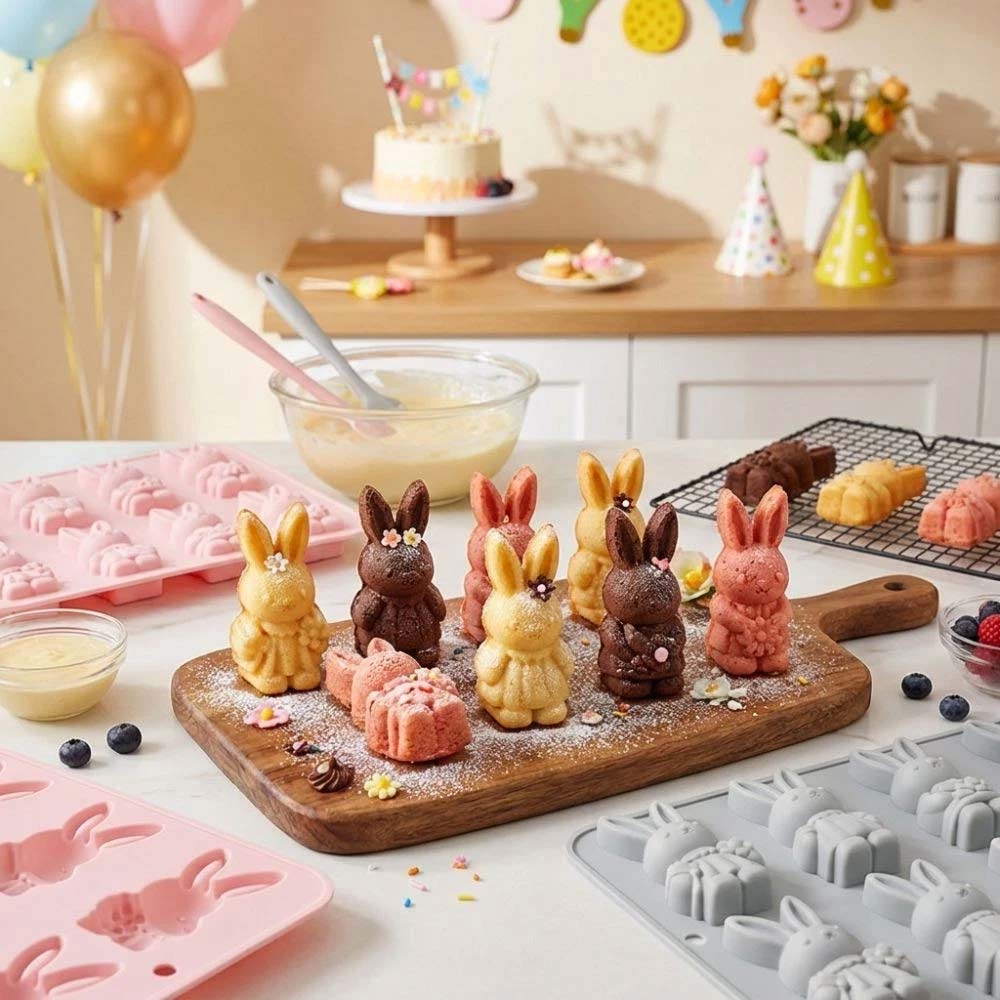 8 Grid Easter Bunny Baking Mold - Food Grade Silicone Baking Tray for Easter Treats
